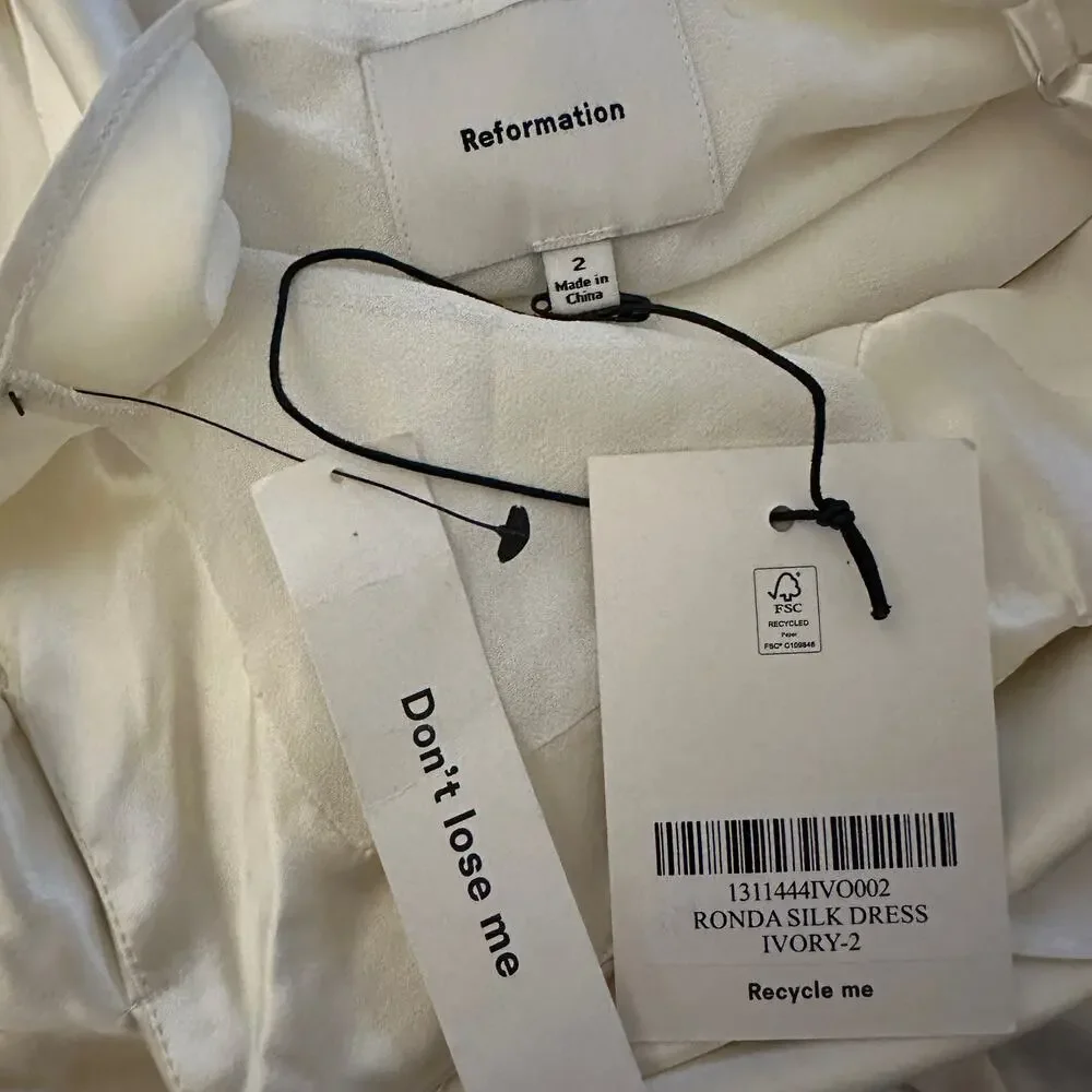 Reformation Ronda Silk Dress Ivory - Picture 12 of 13